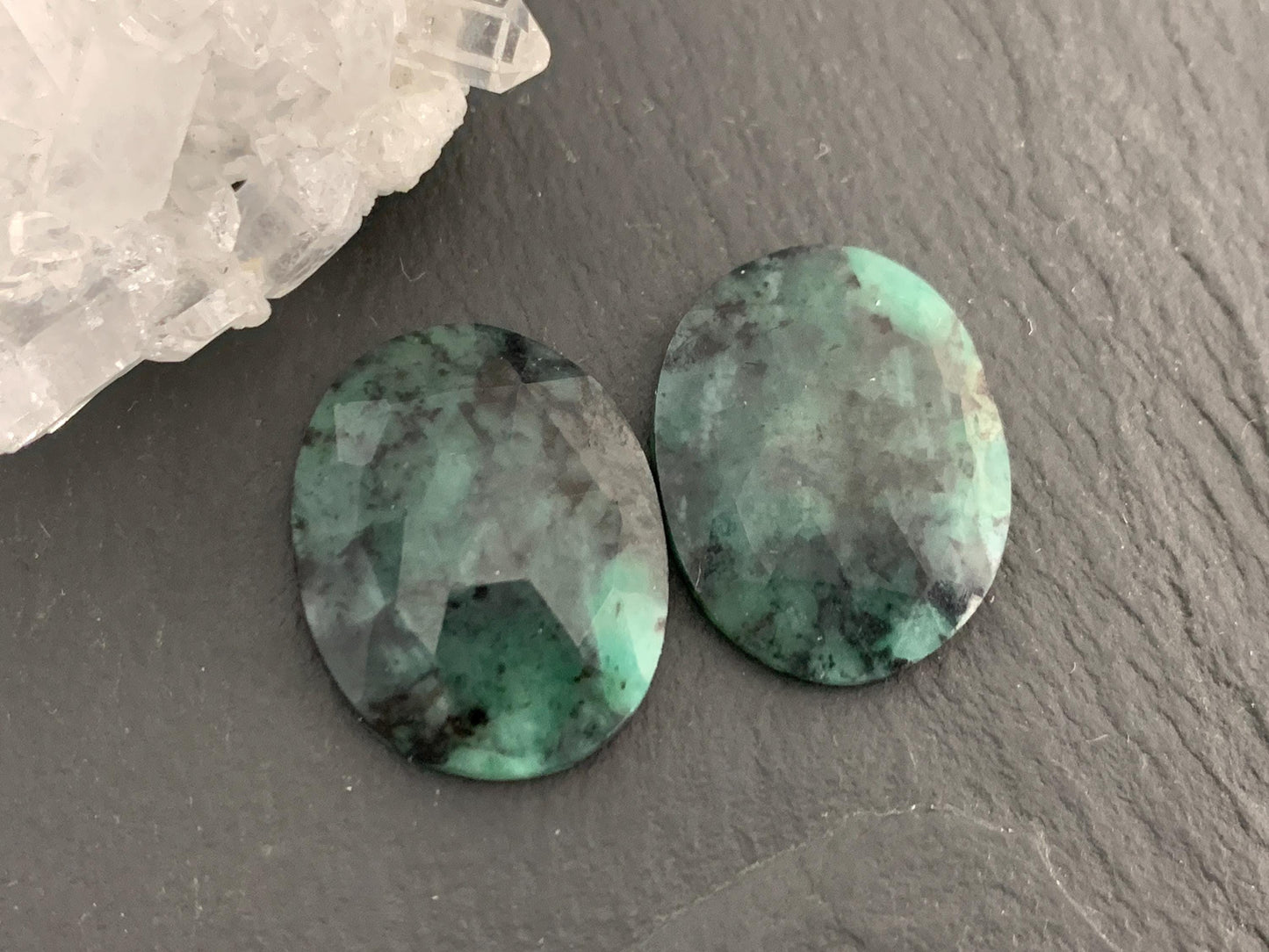 Faceted Emerald Pair 17x22x4mm cabochon