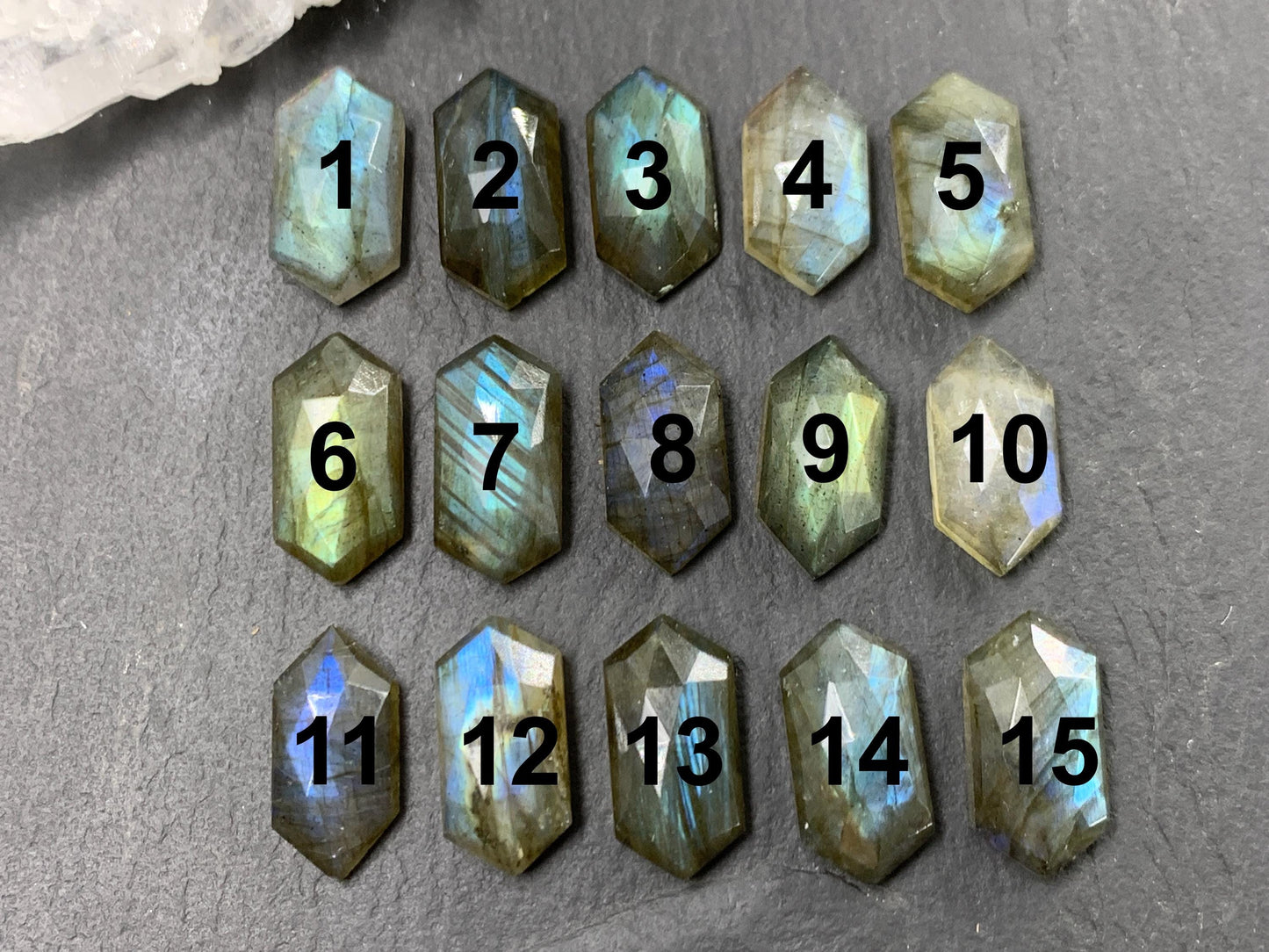 Faceted Labradorite 8x16mm cabochon | Long Hexagon