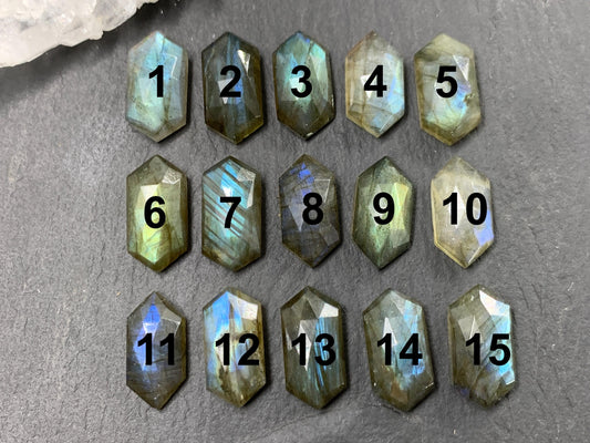 Faceted Labradorite 8x16mm cabochon | Long Hexagon