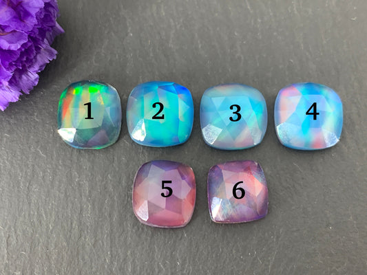 Faceted Aurora Opal square cabochon - Doublet cabochon