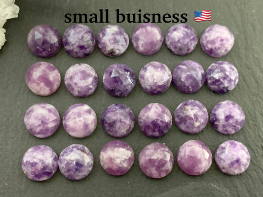 Faceted Lepidolite round 8mm cabochon