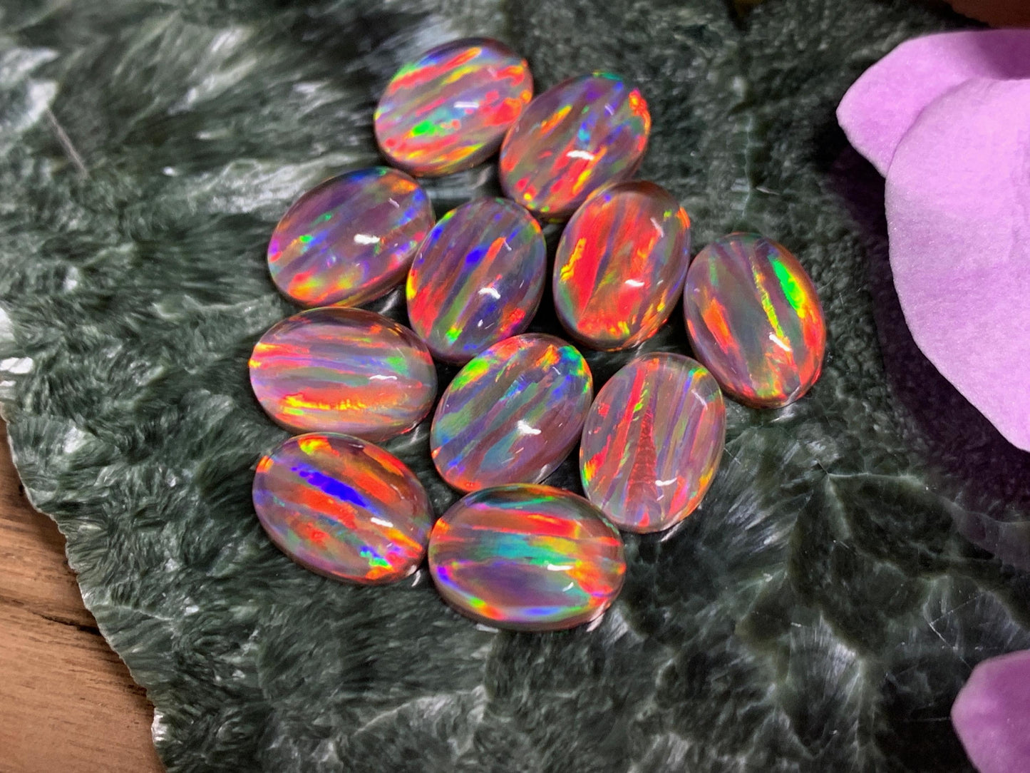 Aurora Opal Oval 10x14mm Cabochon – Rainbow Fire Doublets – Man Made Cabochon *
