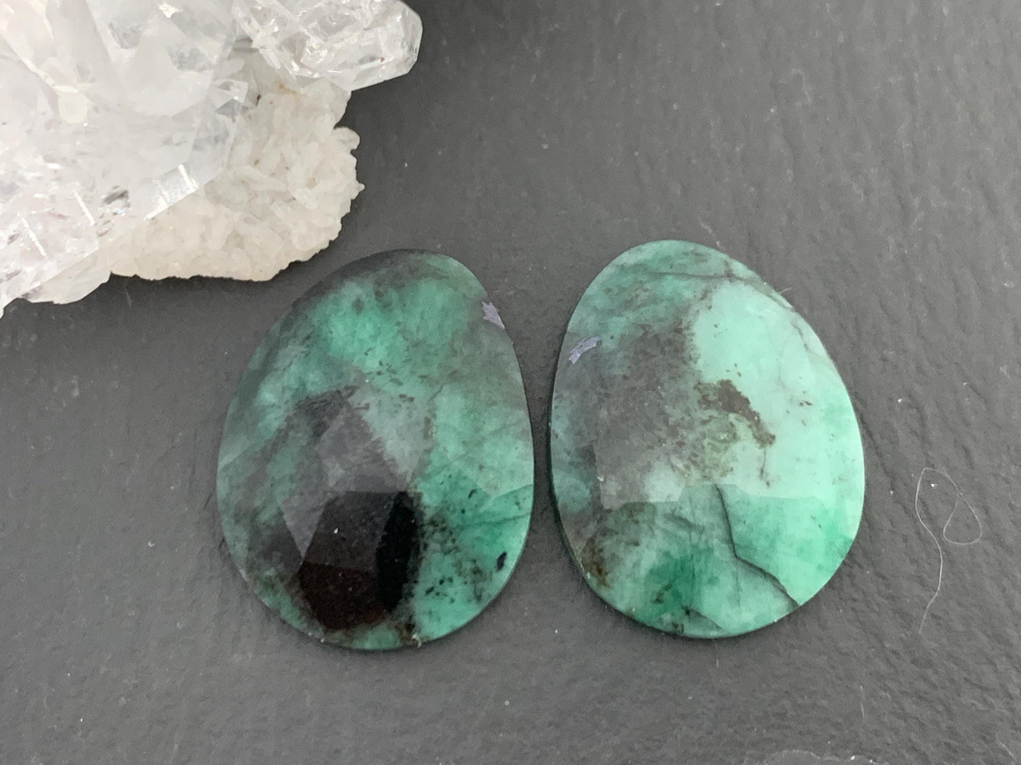 Faceted Emerald Pair 15x19x3mm cabochon