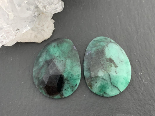 Faceted Emerald Pair 15x19x3mm cabochon