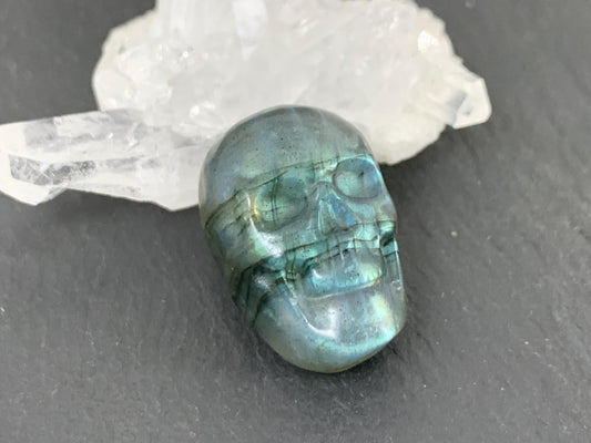 Labradorite Skull Cabochon 15x21mm - Natural Green Stone Flat Back Carving