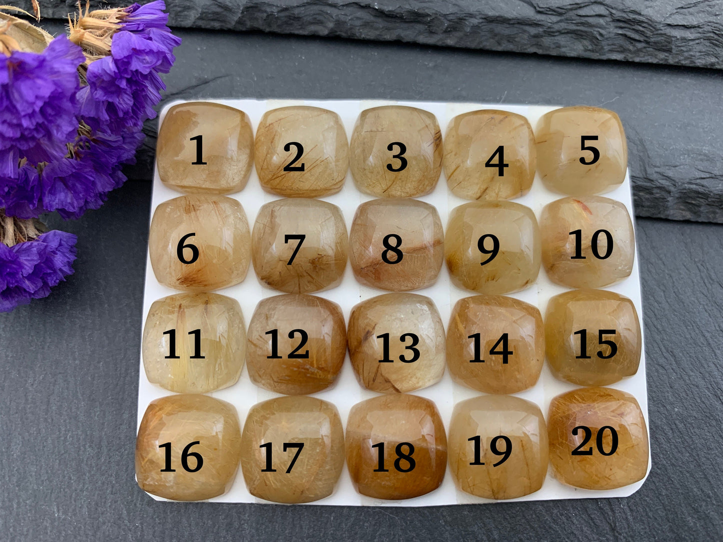 Rutilated Quartz square 15mm cabochon - Calibrated cabochons
