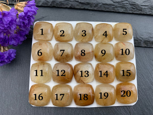 Rutilated Quartz square 15mm cabochon - Calibrated cabochons
