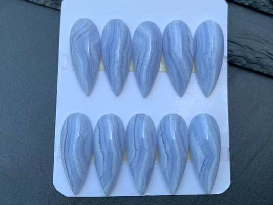 Blue Lace Agate pear 12x30mm cabochon - Calibrated cabochons