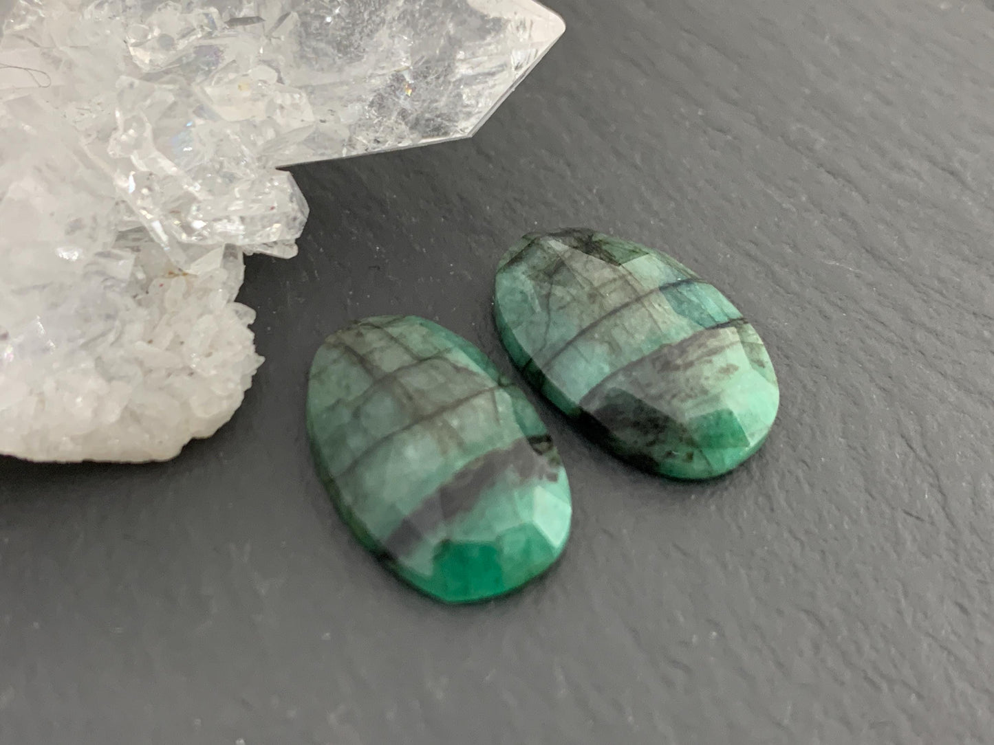 Faceted Emerald Pair 10x16x4mm cabochon