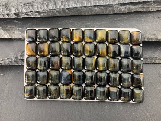 Yellow Blue Tiger Eye rectangle 10x12mm cabochon - Calibrated cabochons