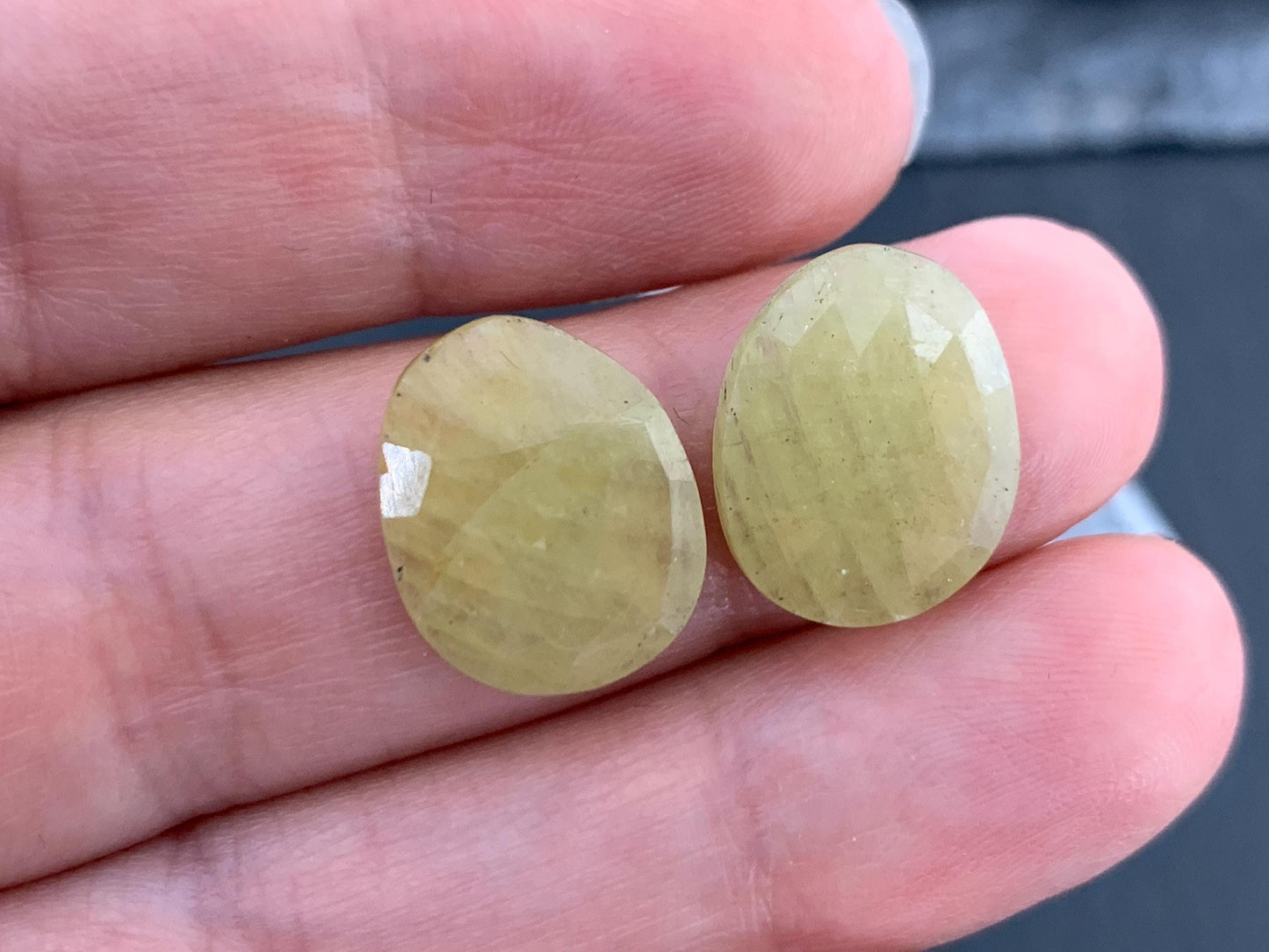 Faceted Yellow Sapphire pair 12x15x3mm cabochon