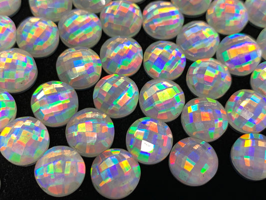 Faceted Rainbow Quartz round 10mm cabochon