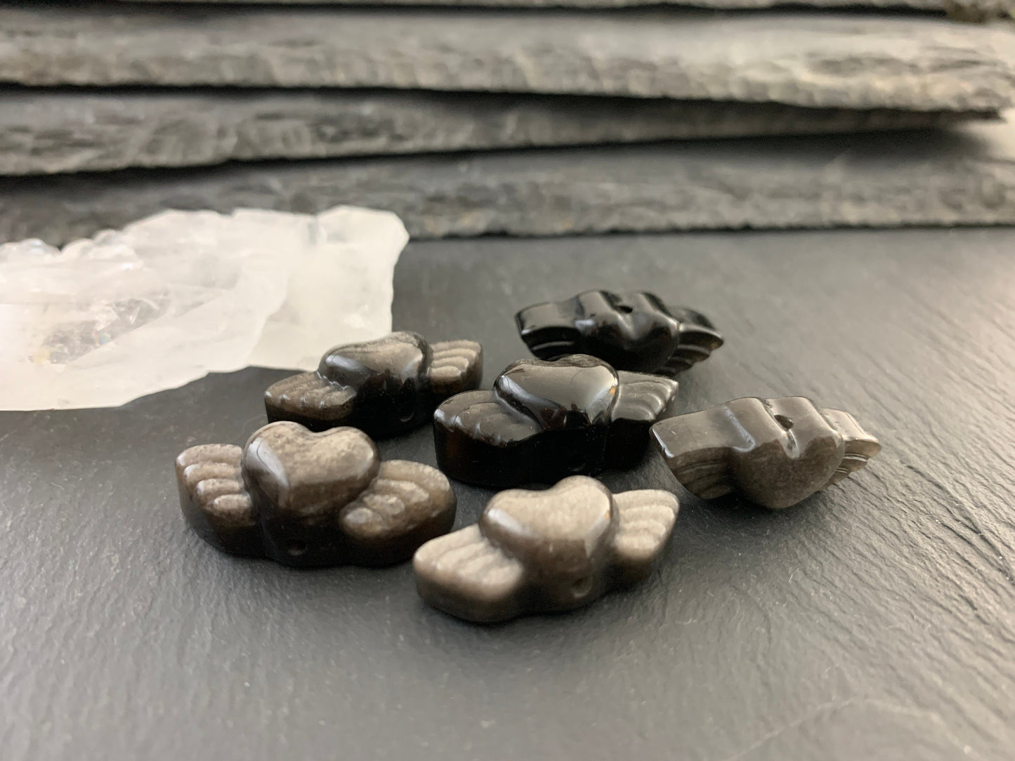 Drilled Gold Obsidian heart with wings