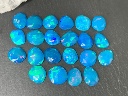 Faceted Blue Ethiopian Opal 8-9mm long cabochon