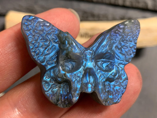 Labradorite Ghost Face Butterfly 40x28mm Flat Back Carving, Natural Labradorite, Handcrafted Crystal Jewelry