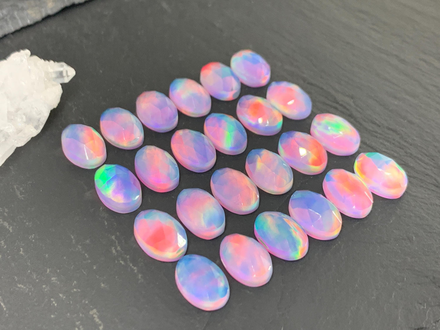 Faceted Aurora Opal oval 8x12mm cabochons - Doublet cabochons - man made Opal