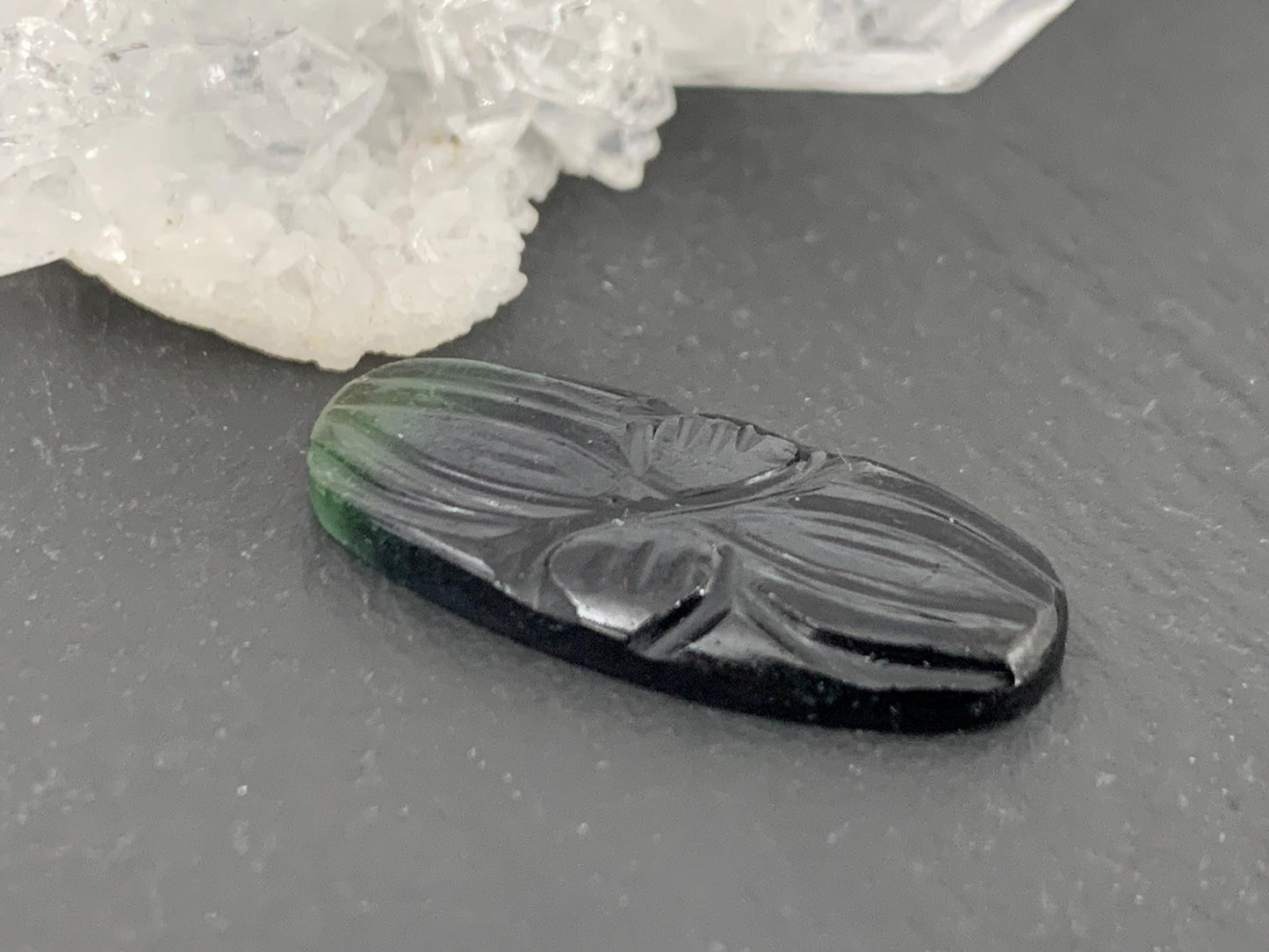 Carved Tourmaline 10x21x2mm cabochon