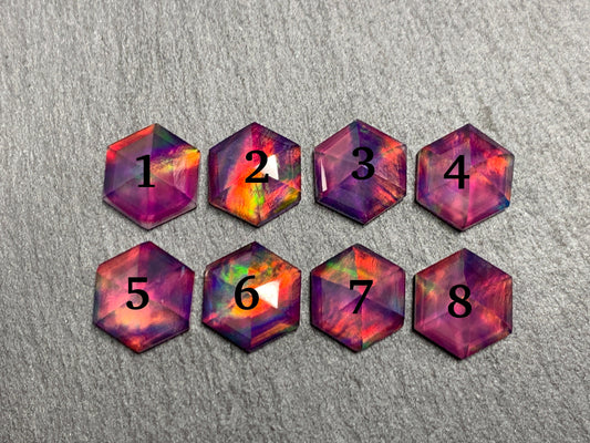 Faceted Aurora Opal hexagon 10mm cabochon - Doublet cabochons