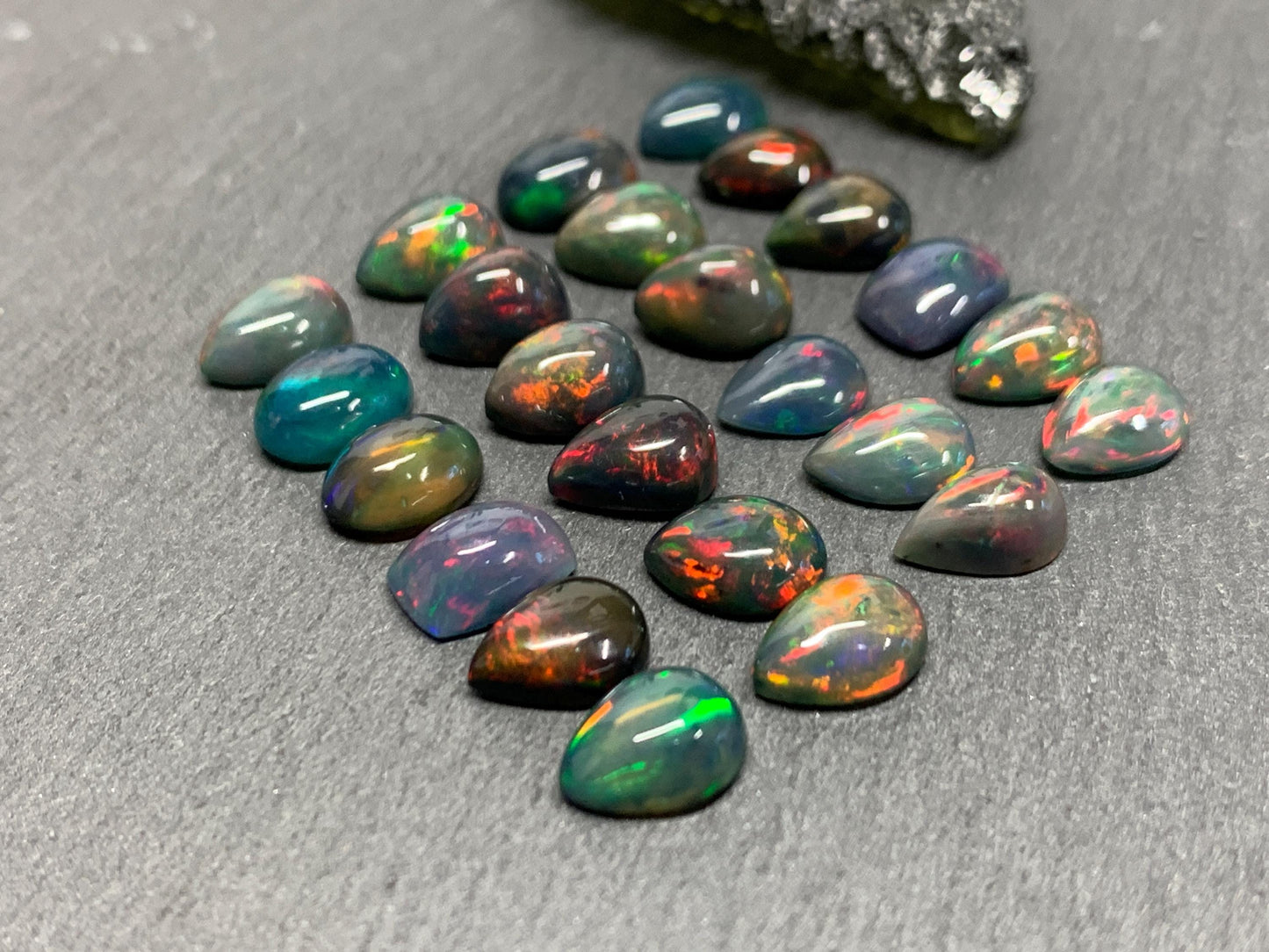 Black Ethiopian Opal pear, rectangle 6x8mm cabochon