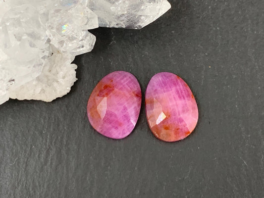 Faceted Ruby pair 10x13x3mm cabochon