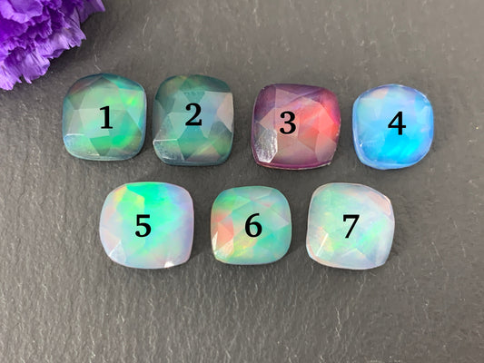 Faceted Aurora Opal square 8mm cabochon - Doublet cabochons