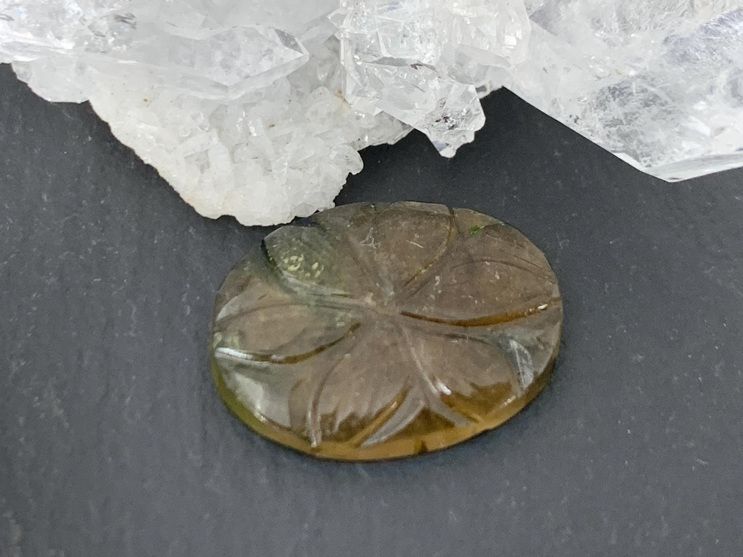Carved Tourmaline 13x17x2.5mm cabochon