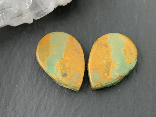 Tibetan Turquoise Pair 11x15mm Cabochon - Hand Cut Cabochon