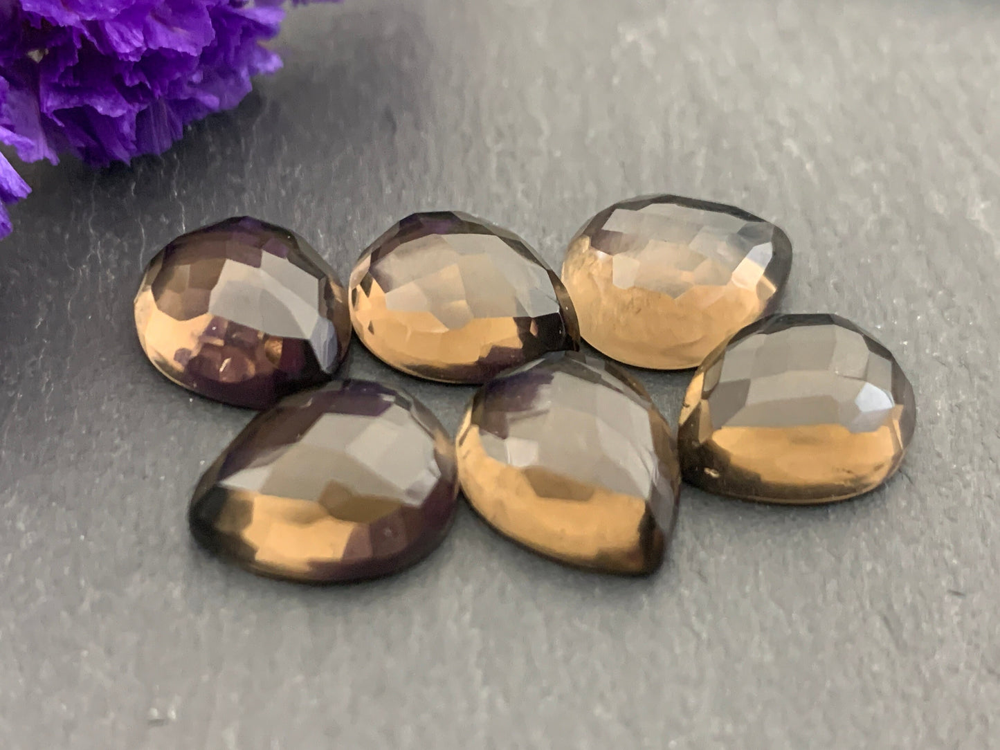 Faceted Smokey Quartz pear 10x12mm Cabochon - Calibrated cabochons