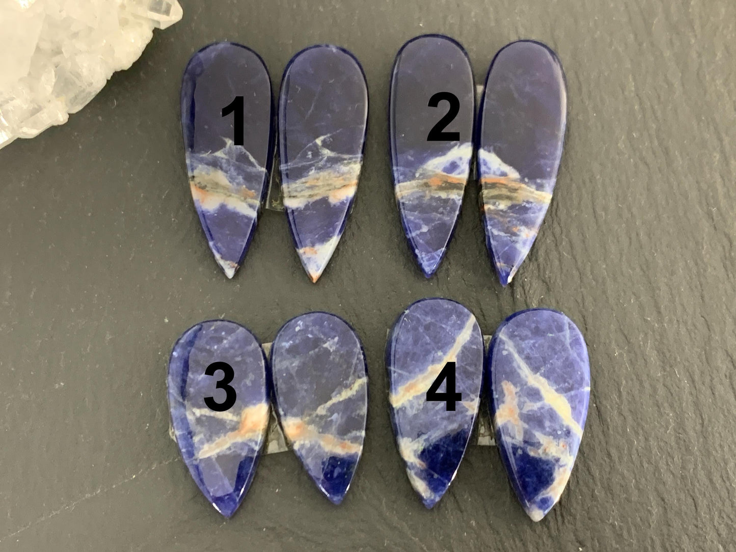 Natural Sodalite pair 21-30mm long cabochon