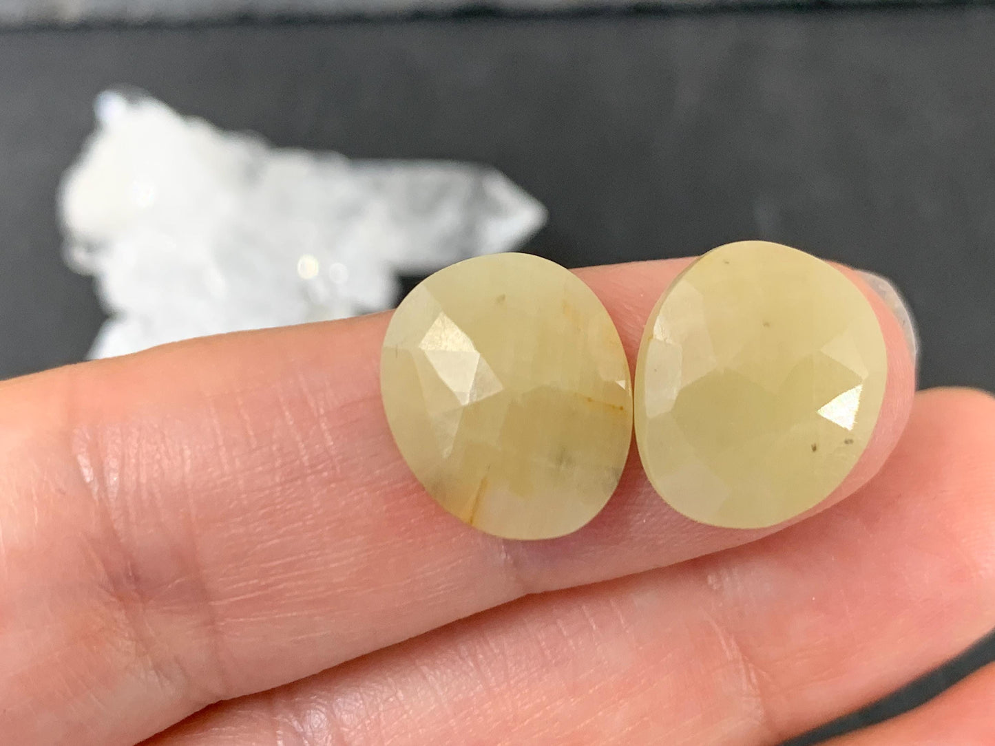 Faceted Yellow Sapphire pair 12x14x3mm cabochon