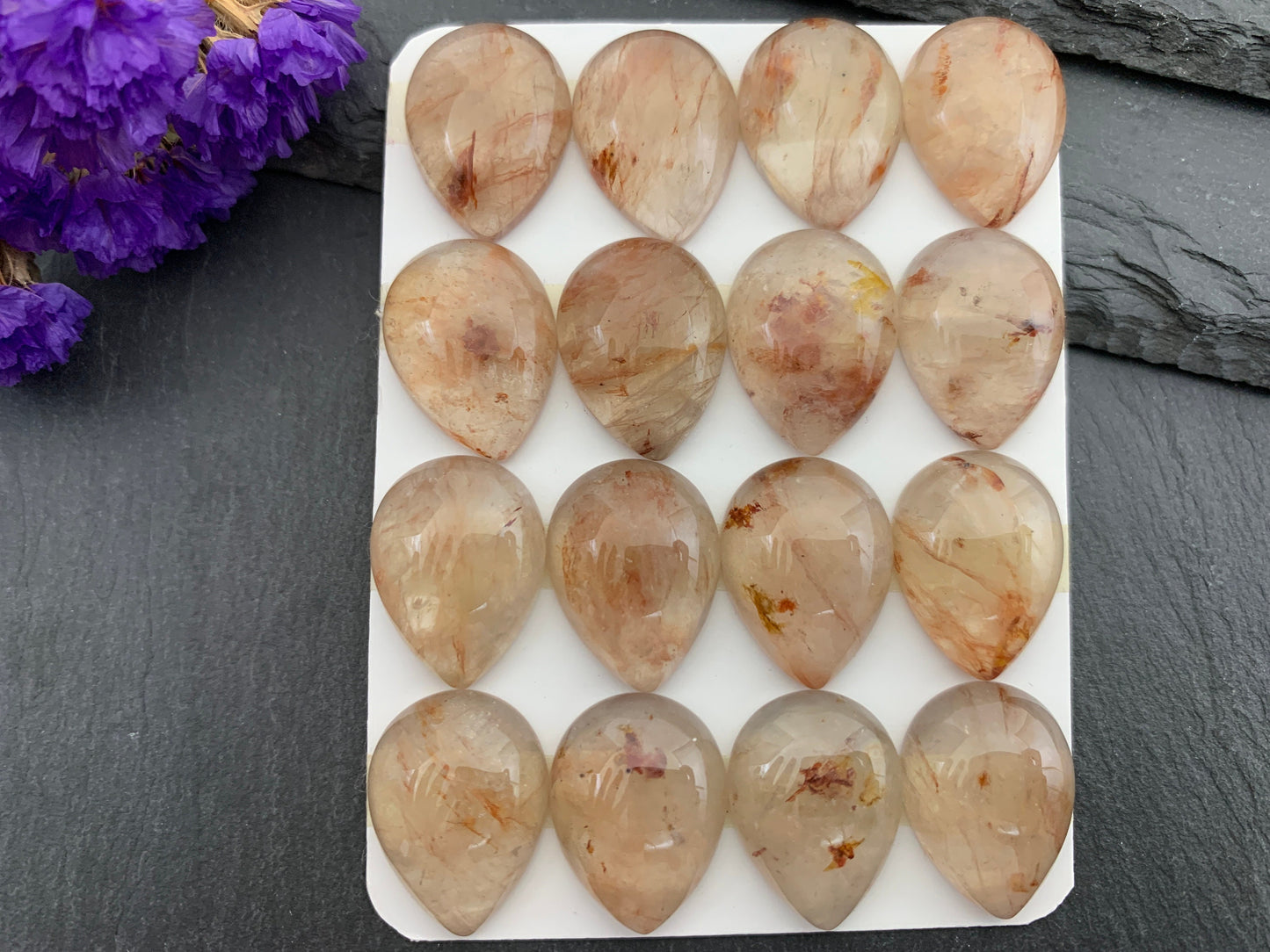 Blood Quartz pear 15x20mm cabochon - Calibrated cabochons