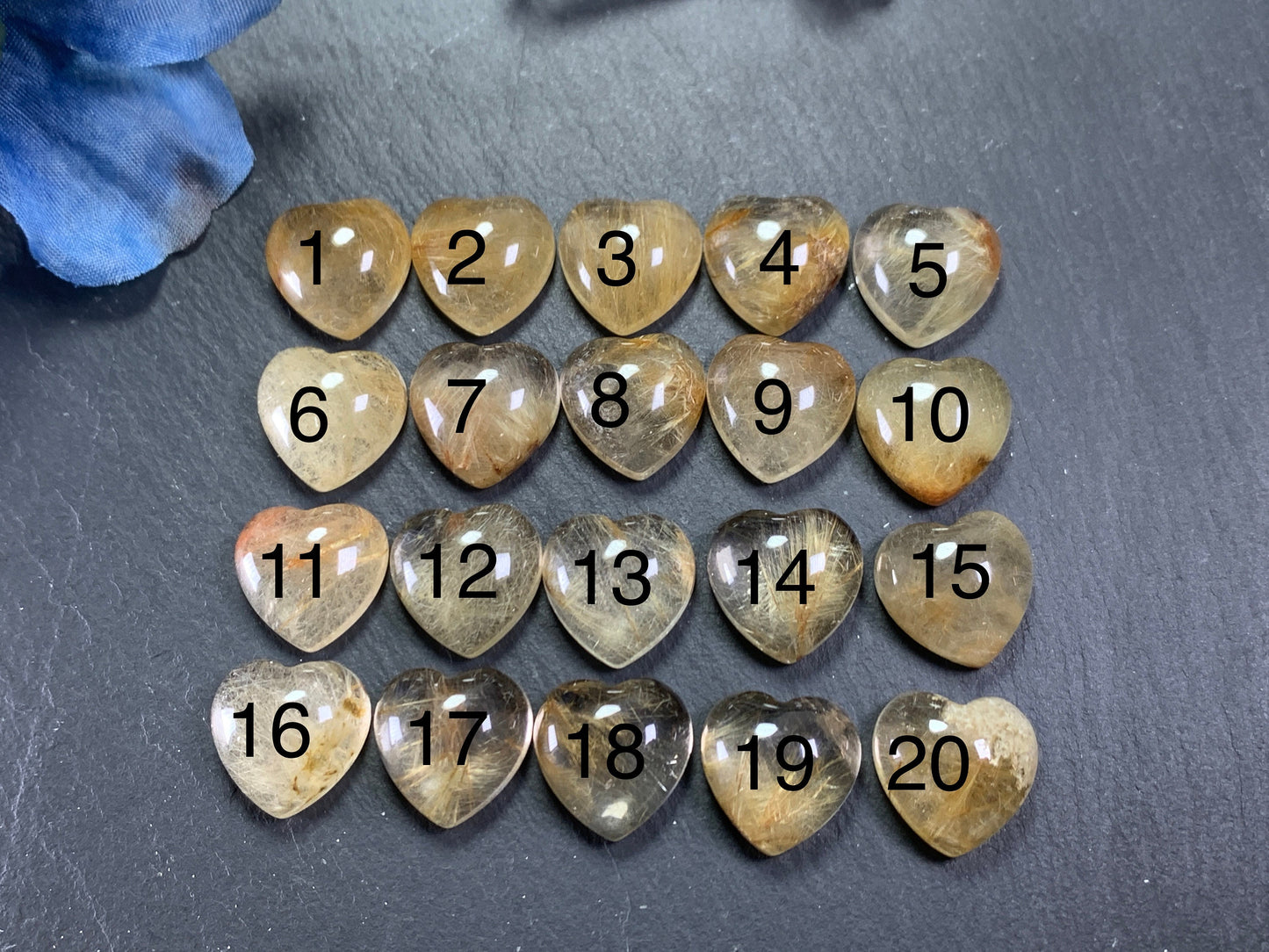 Rutilated Quartz heart 15x15mm cabochon - Calibrated cabochons