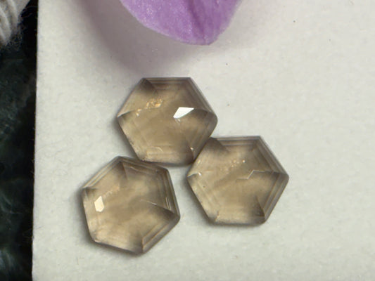 Faceted Smokey Quartz hexagon 12mm cabochon - Calibrated cabochons