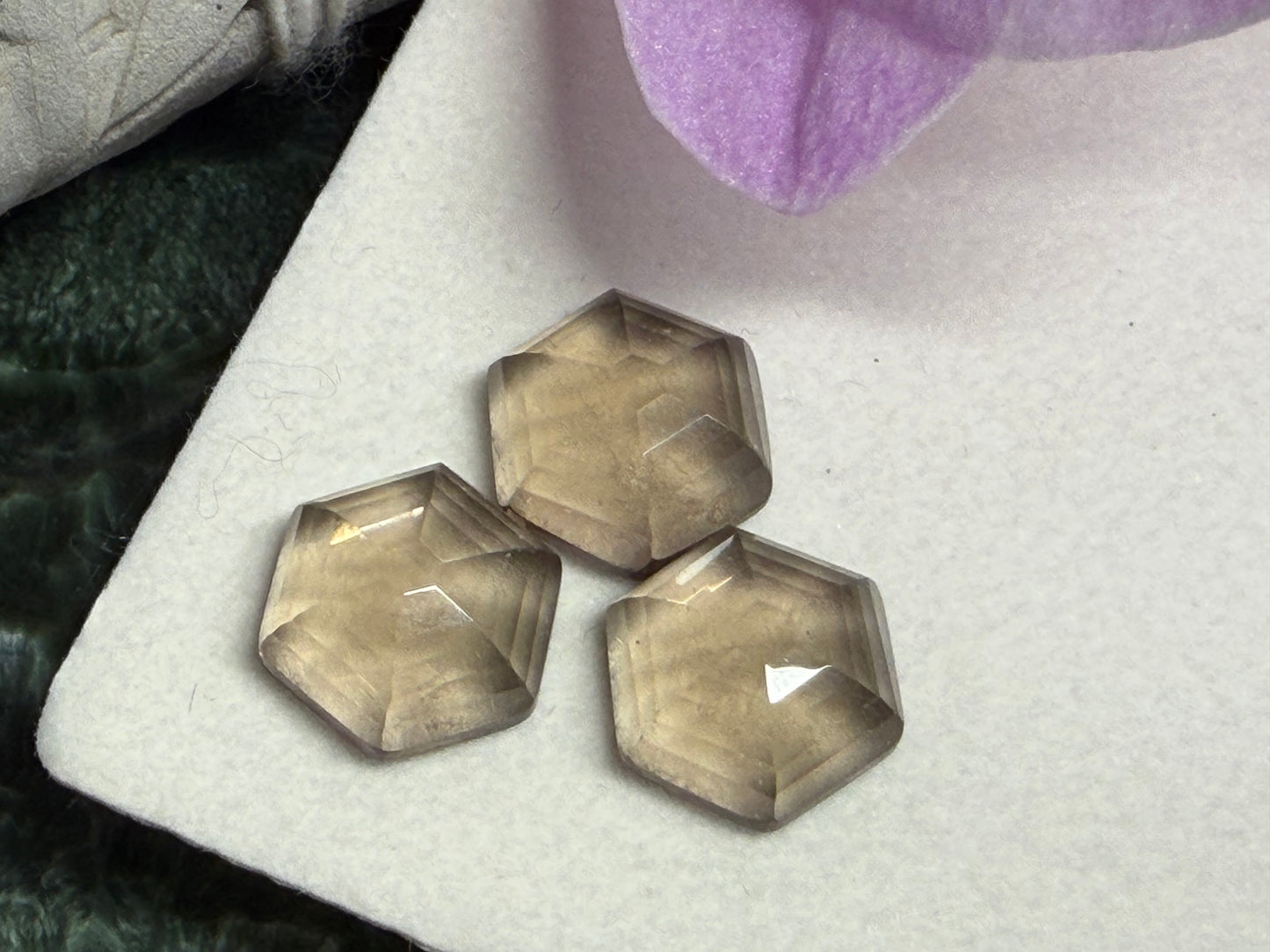 Faceted Smokey Quartz hexagon 12mm cabochon - Calibrated cabochons