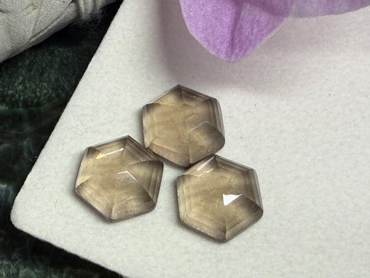 Faceted Smokey Quartz hexagon 12mm cabochon - Calibrated cabochons