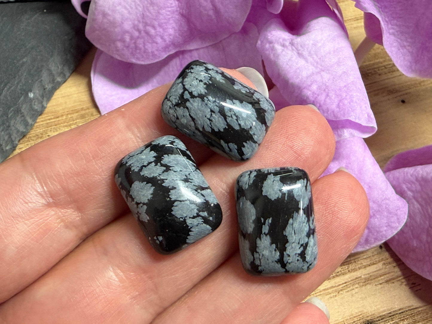 Snowflake obsidian 13x18mm cabochon - Calibrated cabochons