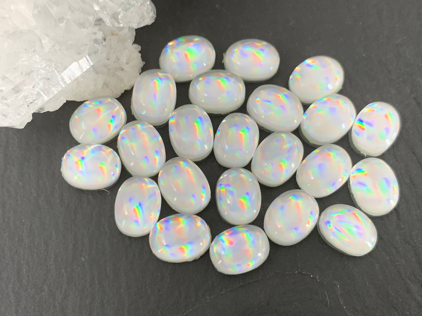 Mystic Rainbow Quartz oval 6x8mm cabochon doublet