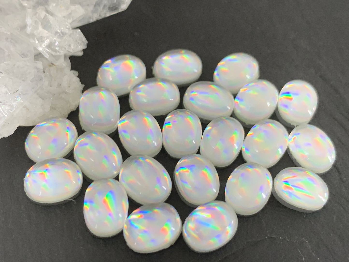 Mystic Rainbow Quartz oval 6x8mm cabochon doublet
