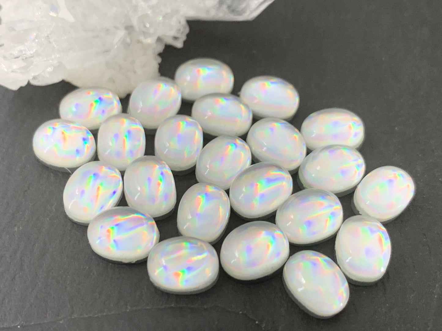 Mystic Rainbow Quartz oval 6x8mm cabochon doublet