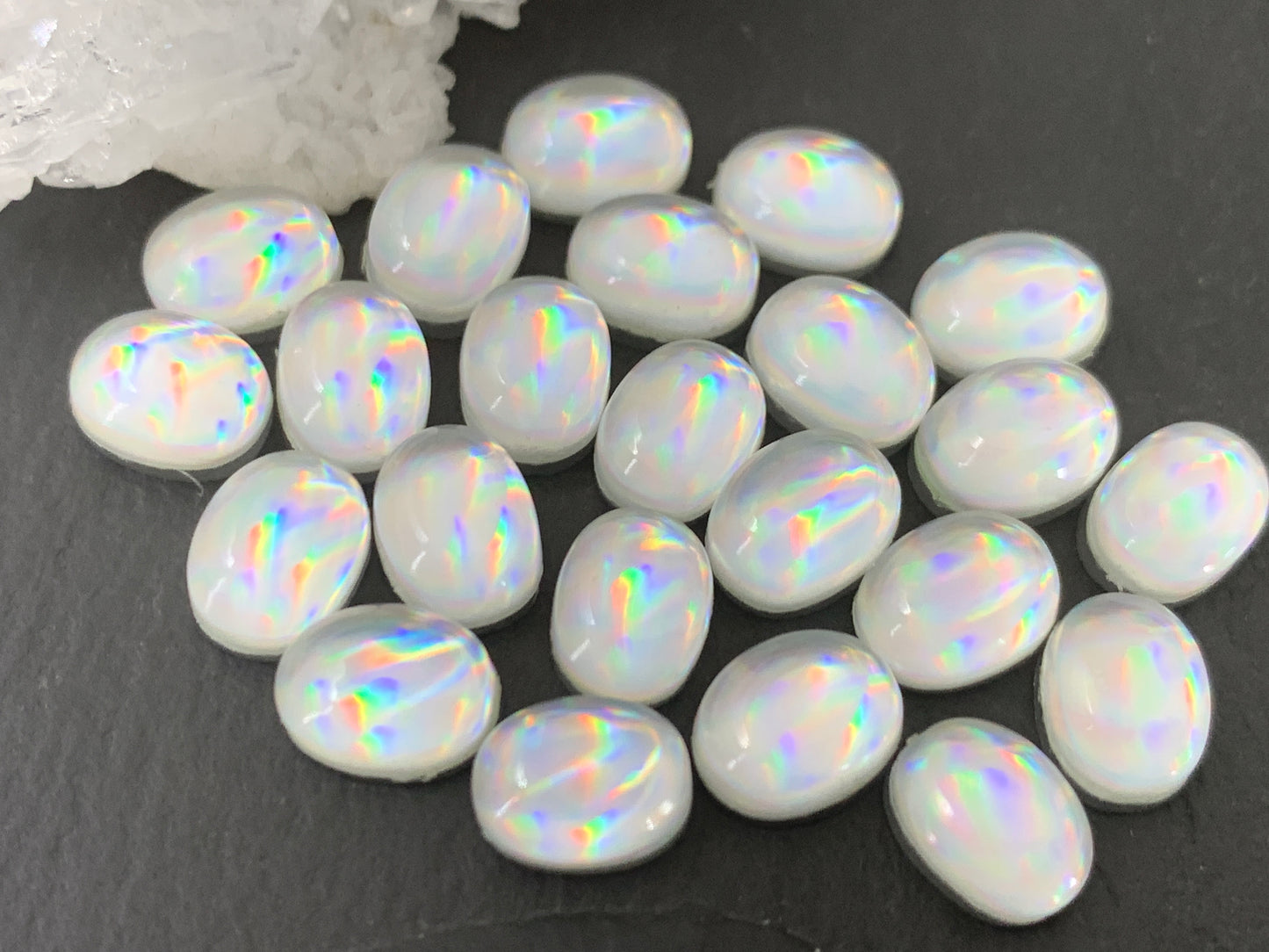 Mystic Rainbow Quartz oval 6x8mm cabochon doublet