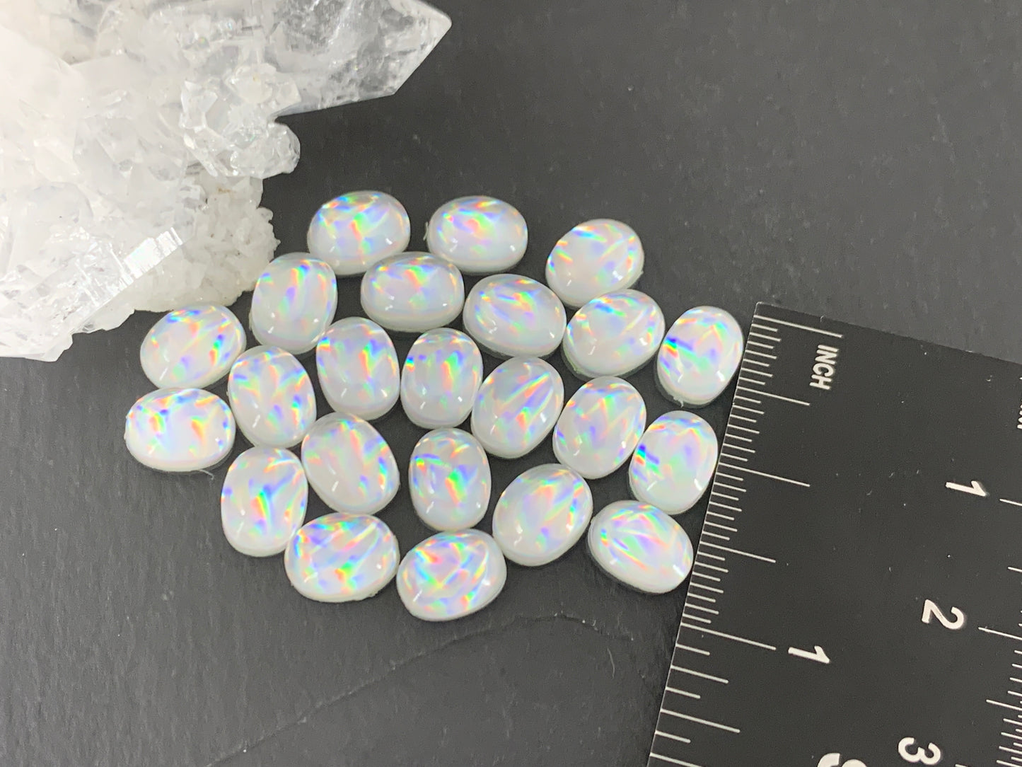 Mystic Rainbow Quartz oval 6x8mm cabochon doublet