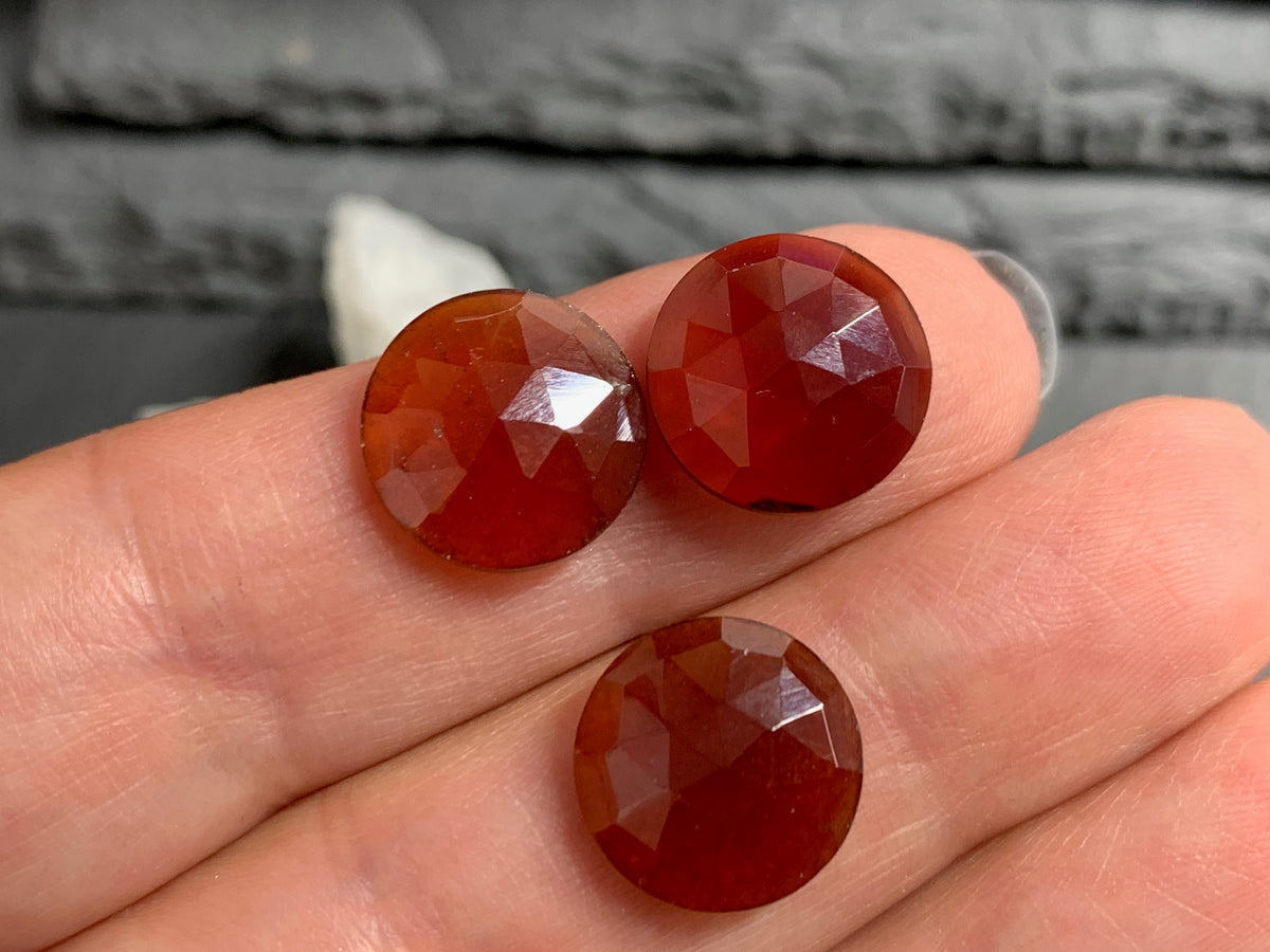 Faceted Hessonite Garnet round 12mm cabochon