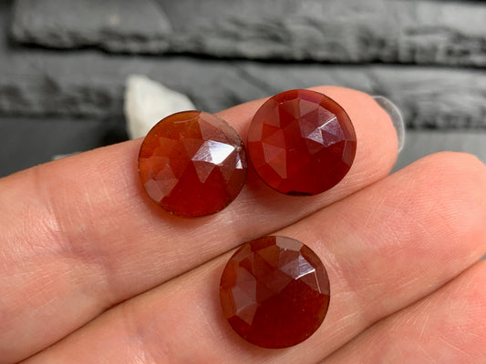 Faceted Hessonite Garnet round 12mm cabochon