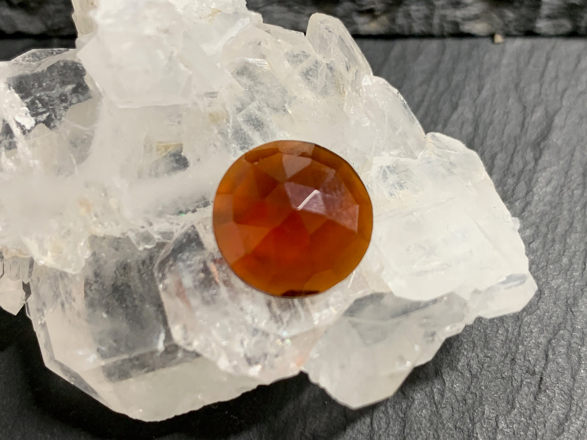 Faceted Hessonite Garnet round 12mm cabochon