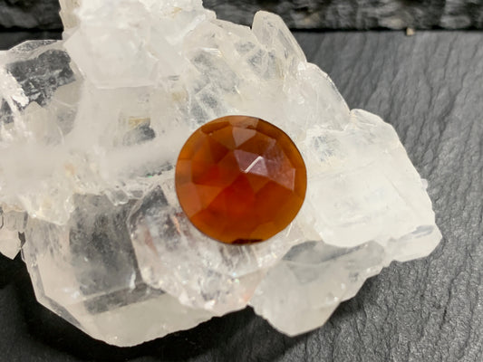 Faceted Hessonite Garnet round 12mm cabochon