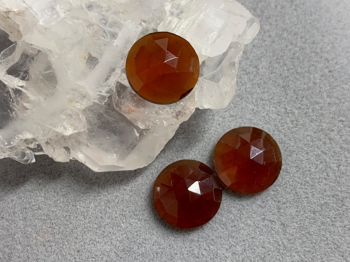 Faceted Hessonite Garnet round 12mm cabochon