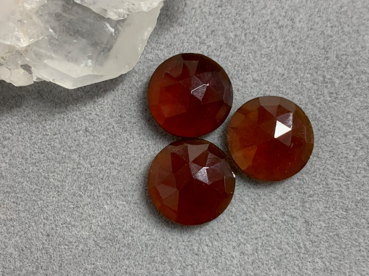 Faceted Hessonite Garnet round 12mm cabochon