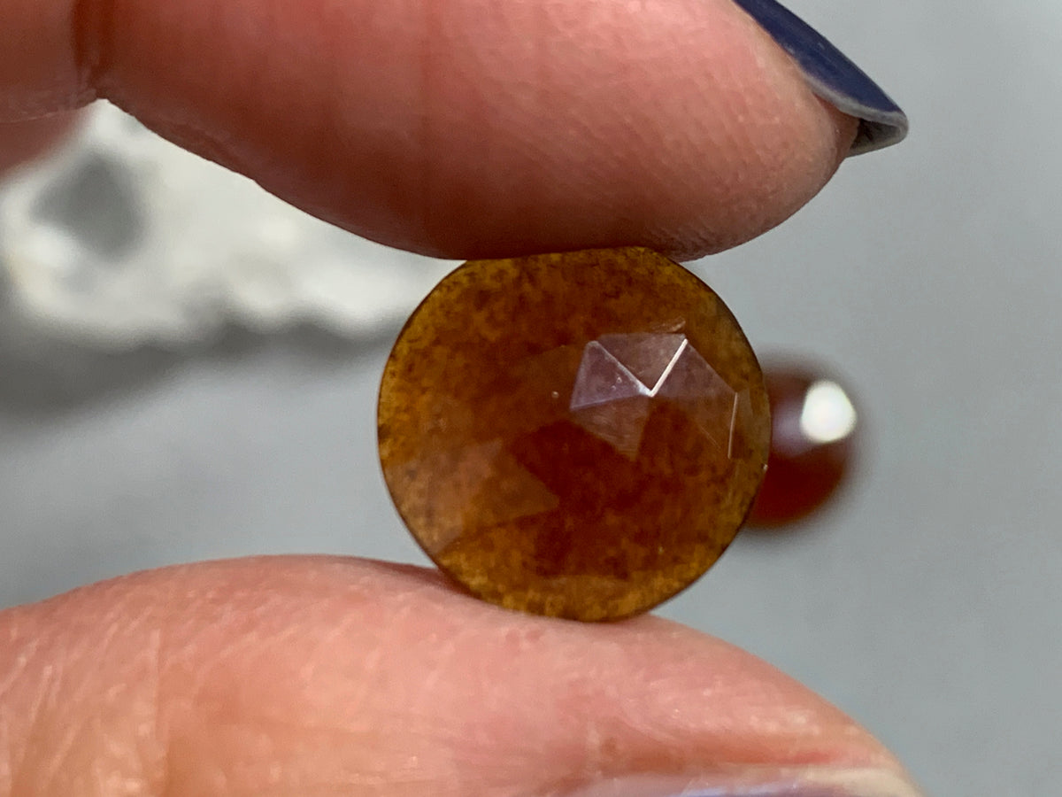 Faceted Hessonite Garnet round 12mm cabochon