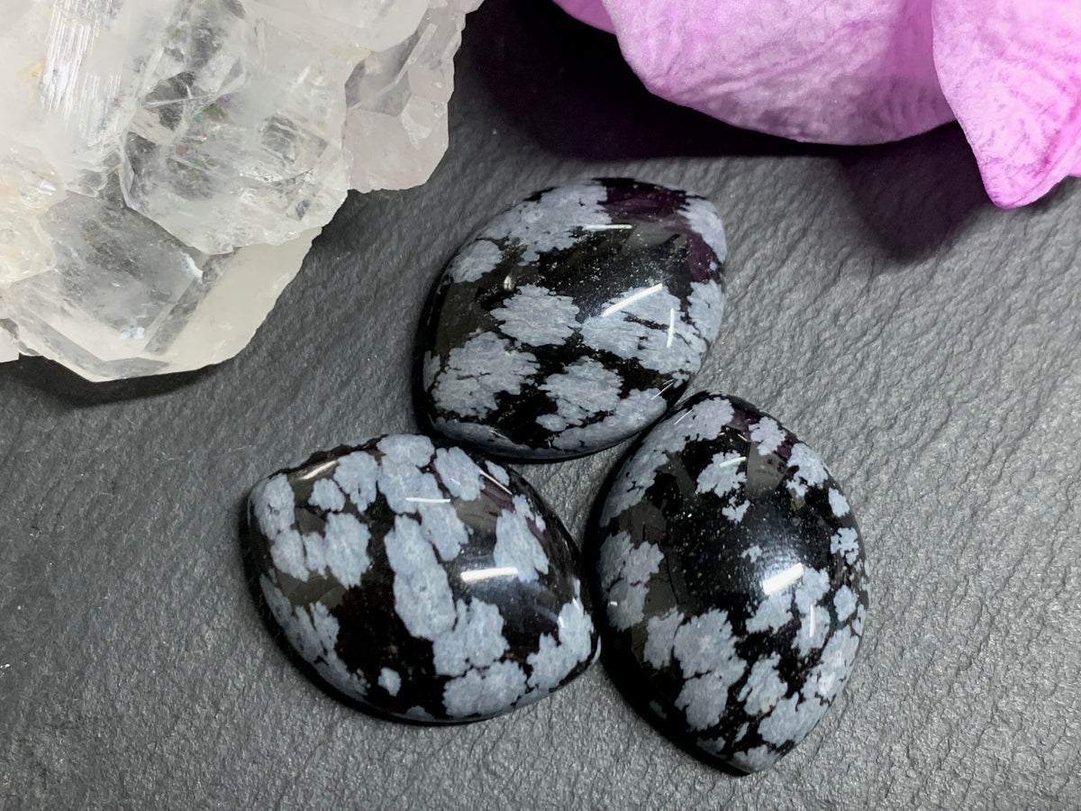 Snowflake Obsidian marquise 18x25mm cabochon - Calibrated cabochons