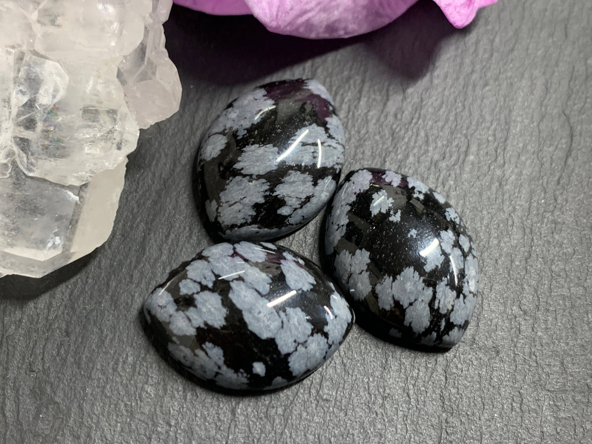 Snowflake Obsidian marquise 18x25mm cabochon - Calibrated cabochons